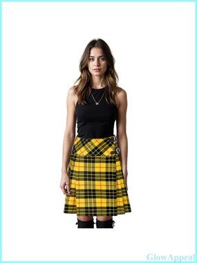 Acrylic Wool Knee Length Kilt Skirt Satin Lined Pleated Plaid